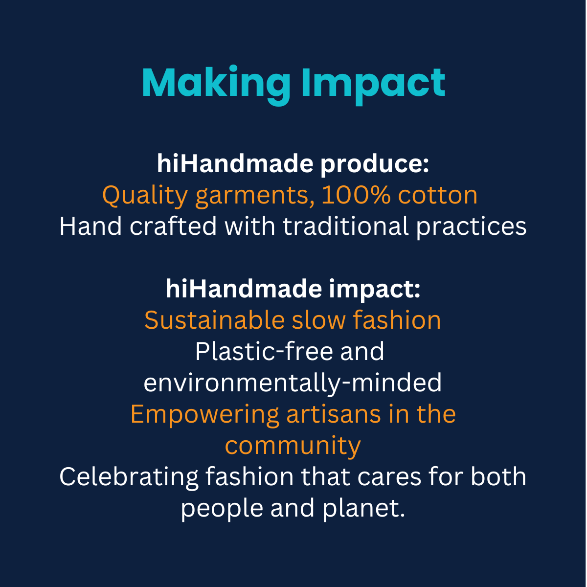 Making Impact - hiHandmade: A navy-blue background with the headline 